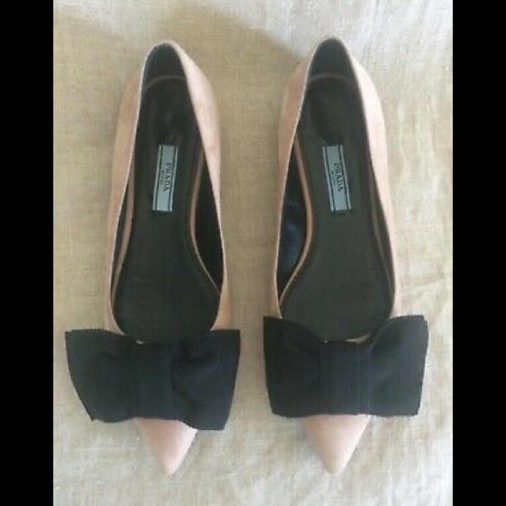 Prada Ballet Flats Bow Pink Suede Pointed Toe 6 - Picture 4 of 8